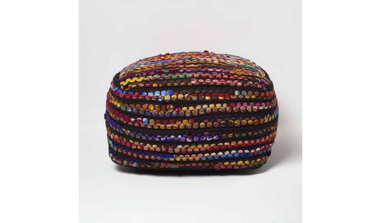 Homescapes Folk Woven Bean Filled Pouffe – 60 x 60 cm – Multicolour