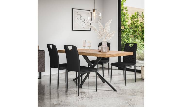 Furniture Online Donni Monza Oak Effect Dining Table & 6 Black Chairs