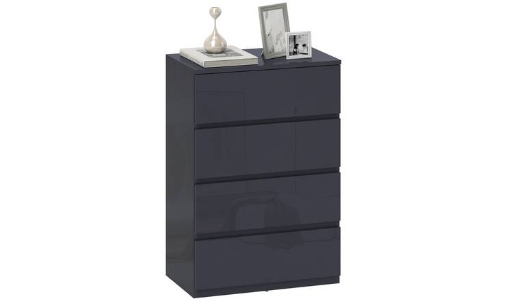 HOMCOM Modern 4 Drawer Chest with Soft Closing Mechanism - Grey