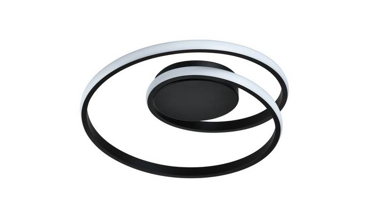 Happy Homewares Black Single Loop Strip Flush LED Powered Ceiling Light - 39cm