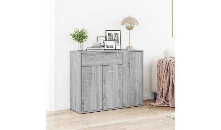 Walplus Engineered Wood Sideboard - Grey and Oak - 88 x 30 x 70 cm