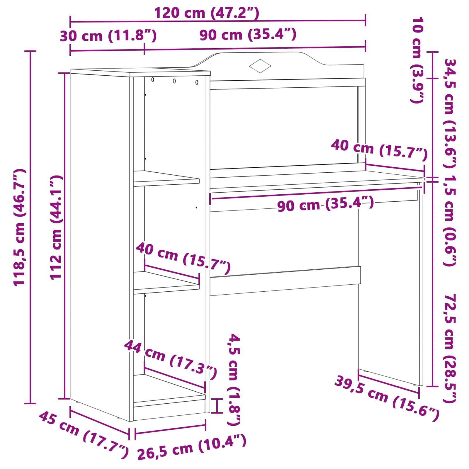 Walplus ROROS Wood Kids Storage Desk - White - 120 x 45 x 118.5 cm - Image 9