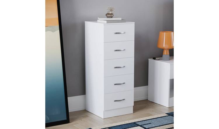 Vida Designs Riano 5 Drawer Narrow Chest - White