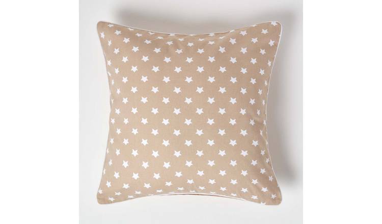 Homescapes Beige Cotton Stars Cushion Cover - 60 x 60 cm