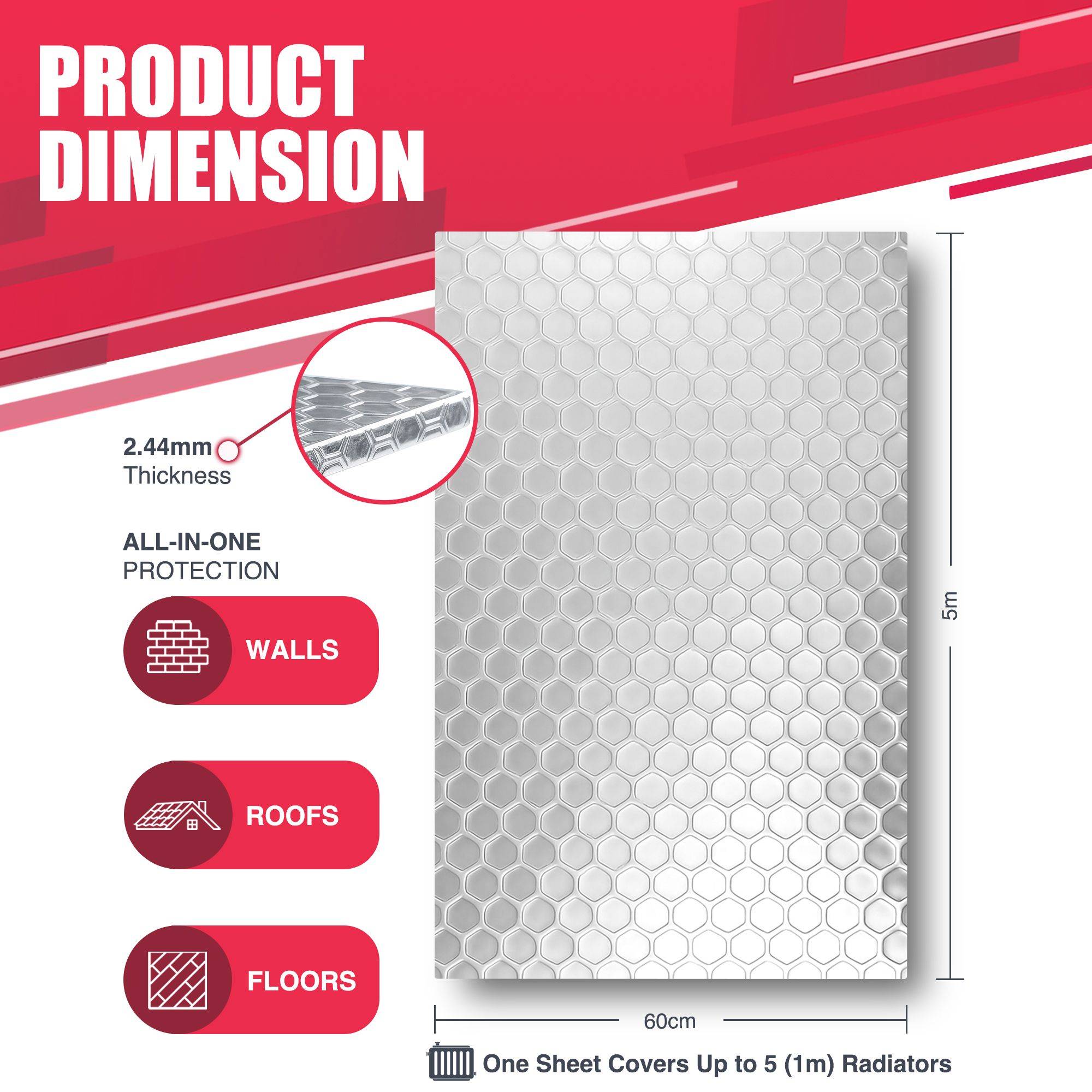 Haltons Pack of 3 Laminated Aluminium Radiator Reflector Foil - 5m x 60cm Each - Image 3