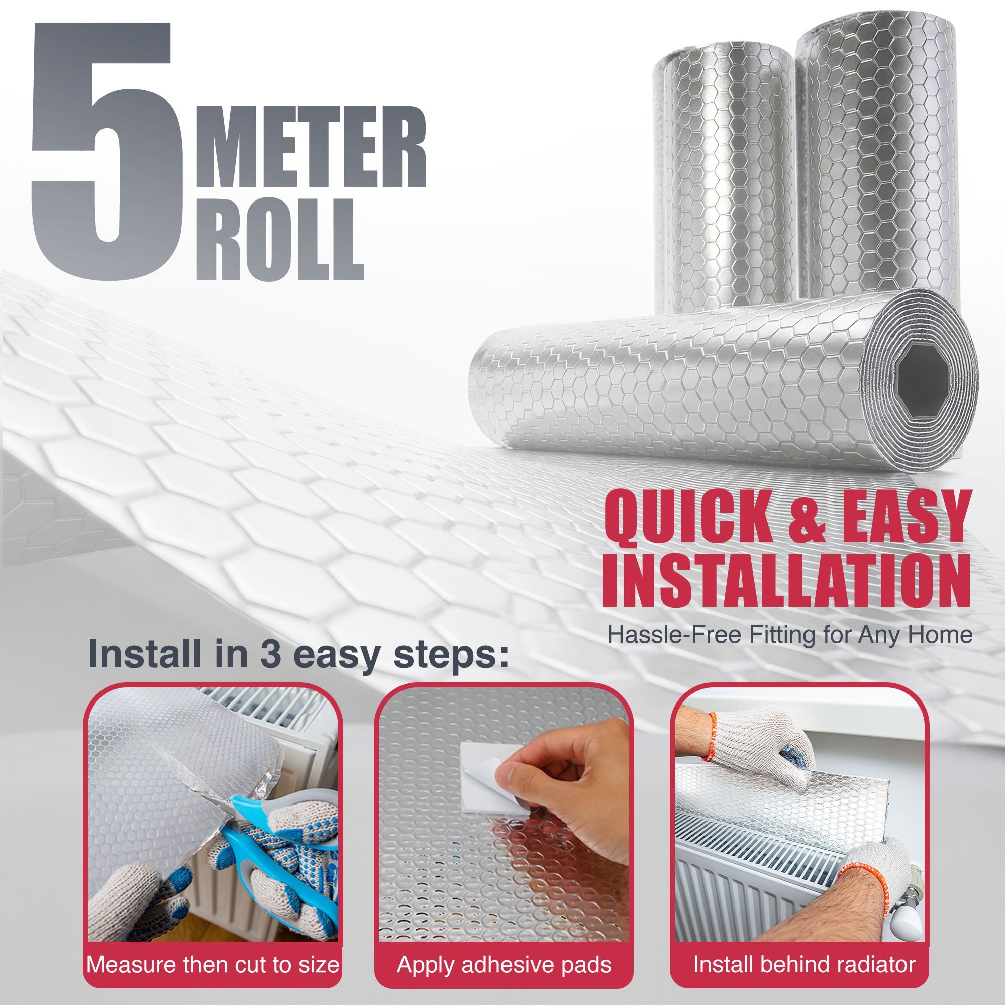 Haltons Pack of 3 Laminated Aluminium Radiator Reflector Foil - 5m x 60cm Each - Image 4