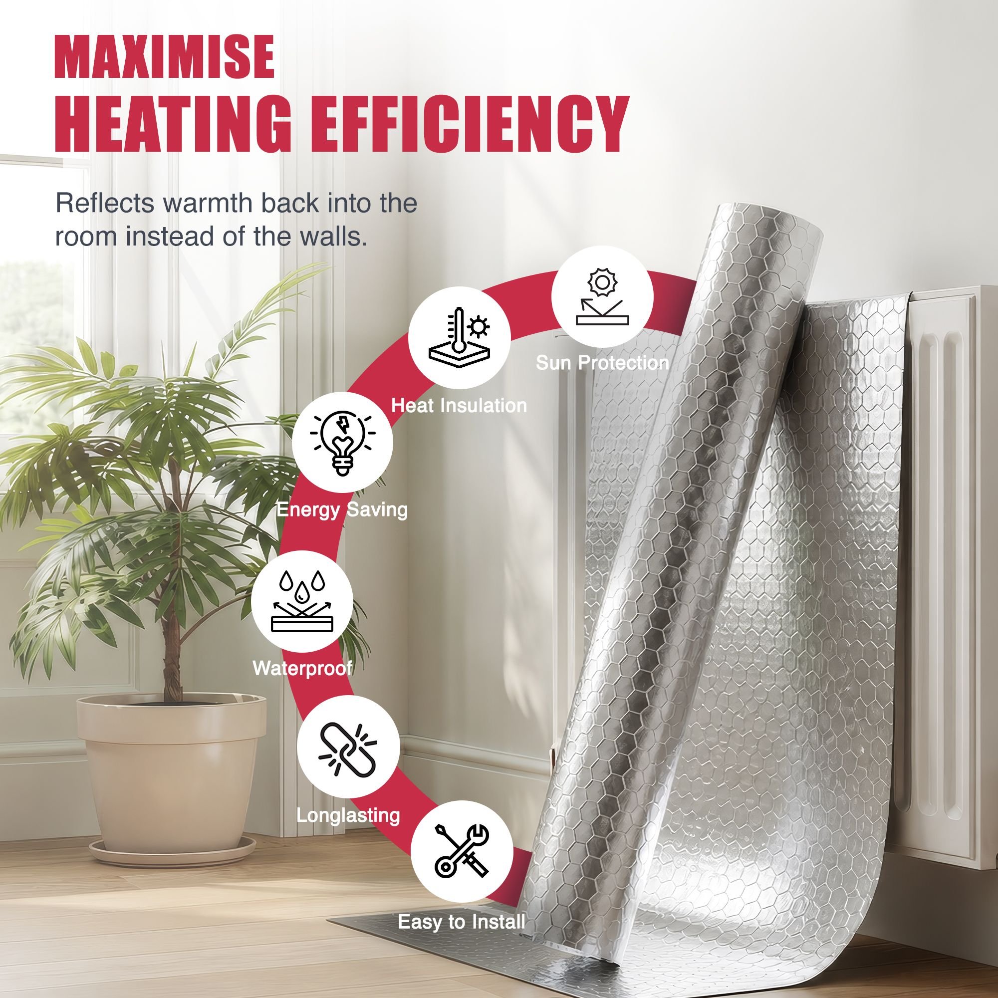 Haltons Pack of 3 Laminated Aluminium Radiator Reflector Foil - 5m x 60cm Each - Image 6