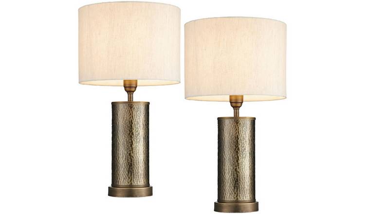 Loops Direct Pack of 2 Steel and Fabric Table Lamp - Hammered Bronze Off White