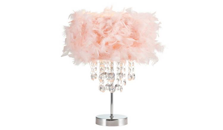Happy Homewares Pink Feather with Waterfall Acrylic Droplets Table Lamp - 25cm