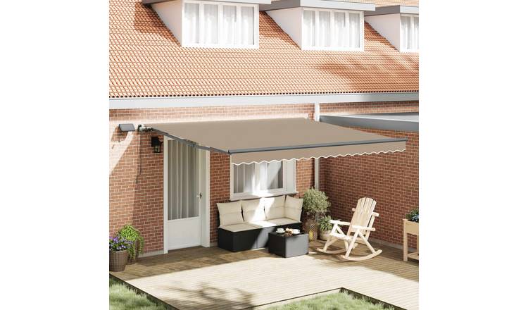 Walplus Polyester Retractable Awning - Beige - 400 x 300 cm - Easy to Install