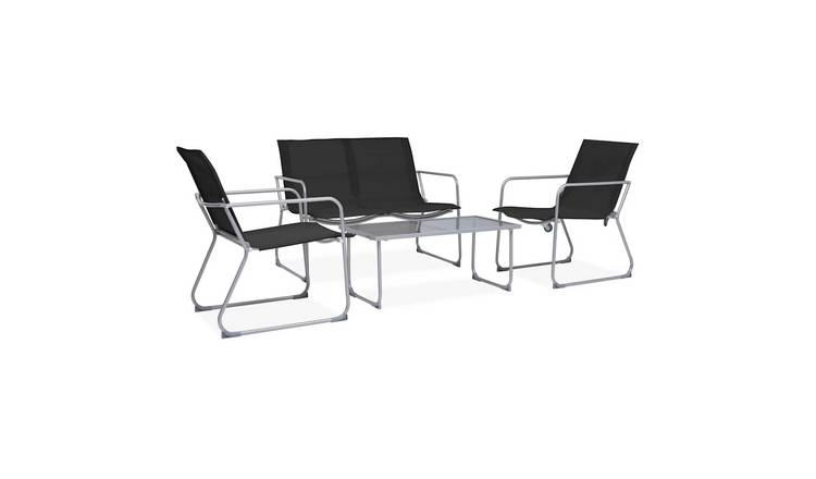 Walplus 4 Piece Textilene Garden Lounge Set - Black - 90 x 45 x 38 cm