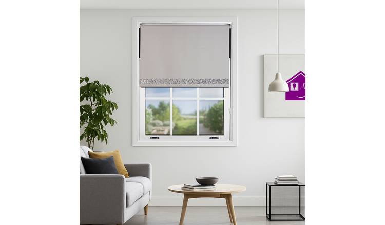 Furnished Grey Blackout Roller Blind with Glitter Strip - 50 x 210cm