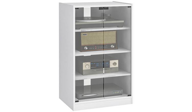 HOMCOM 4-Tier Record Player Stand with Storage and Shelves - White Wood-Effect