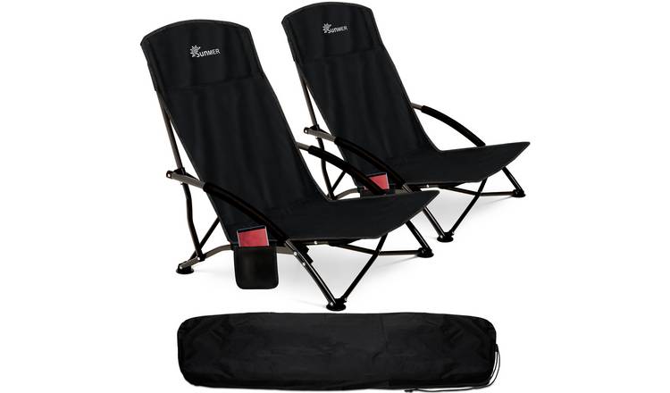 SUNMER Set of 2 Folding Beach Chairs with Carry Bag - Black