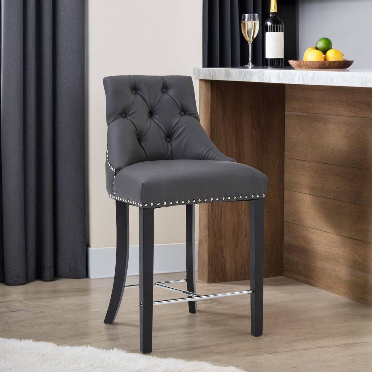 Orsina Regents Park Faux Leather Bar Chair - Grey - Image 2