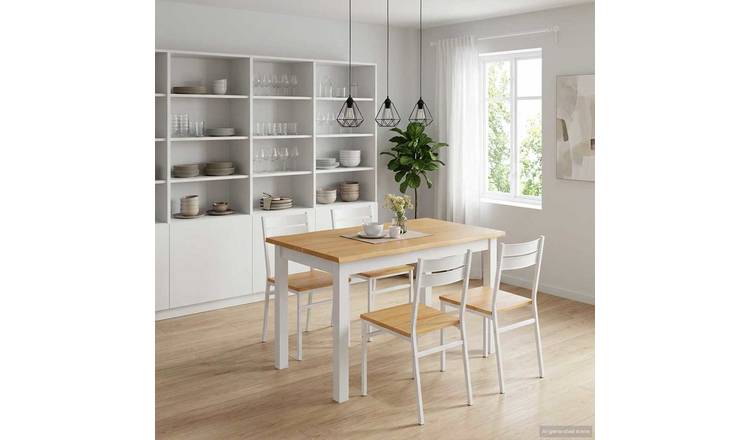Walplus Solid Pine Dining Table - White - 112 x 70 x 76.5 cm