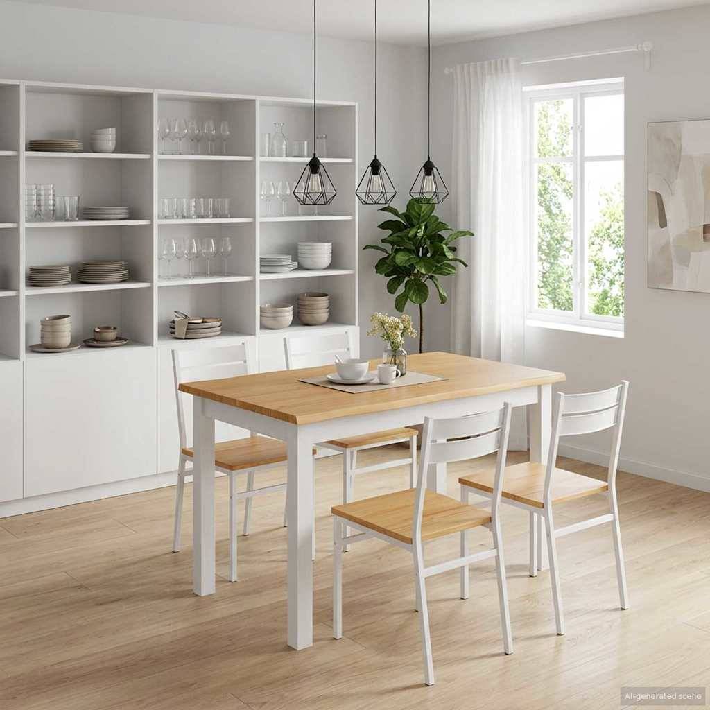 Walplus Solid Pine Dining Table - White - 112 x 70 x 76.5 cm - Image 1