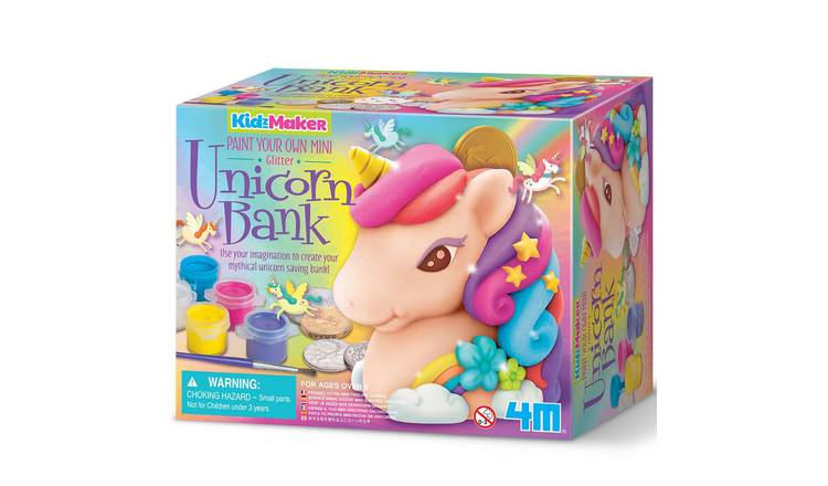 4M KidzMaker Paint Your Own Mini Glitter Unicorn Bank - 8 Years +
