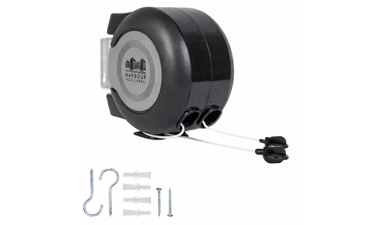 Harbour Housewares Retractable Dual Cord Washing Line - 2 x 15M - Black