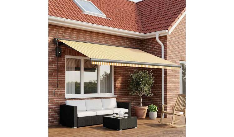Walplus Polyester Awning Replacement Fabric - Yellow and White - 450 x 300 cm