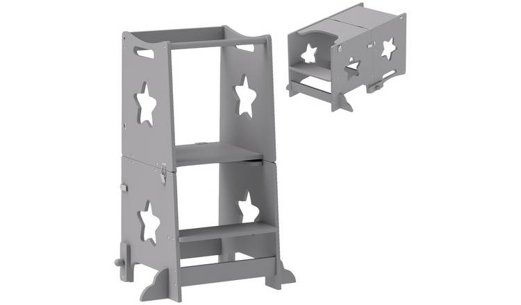 AIYAPLAY 2 in 1 MDF and Pine Safety Rail Toddler Step Stool – Grey