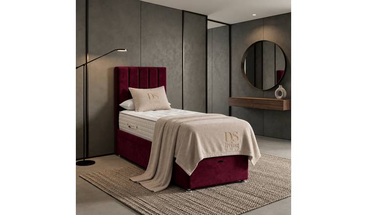 DS Living Aether Single Velvet Divan Bed Frame - Burgundy