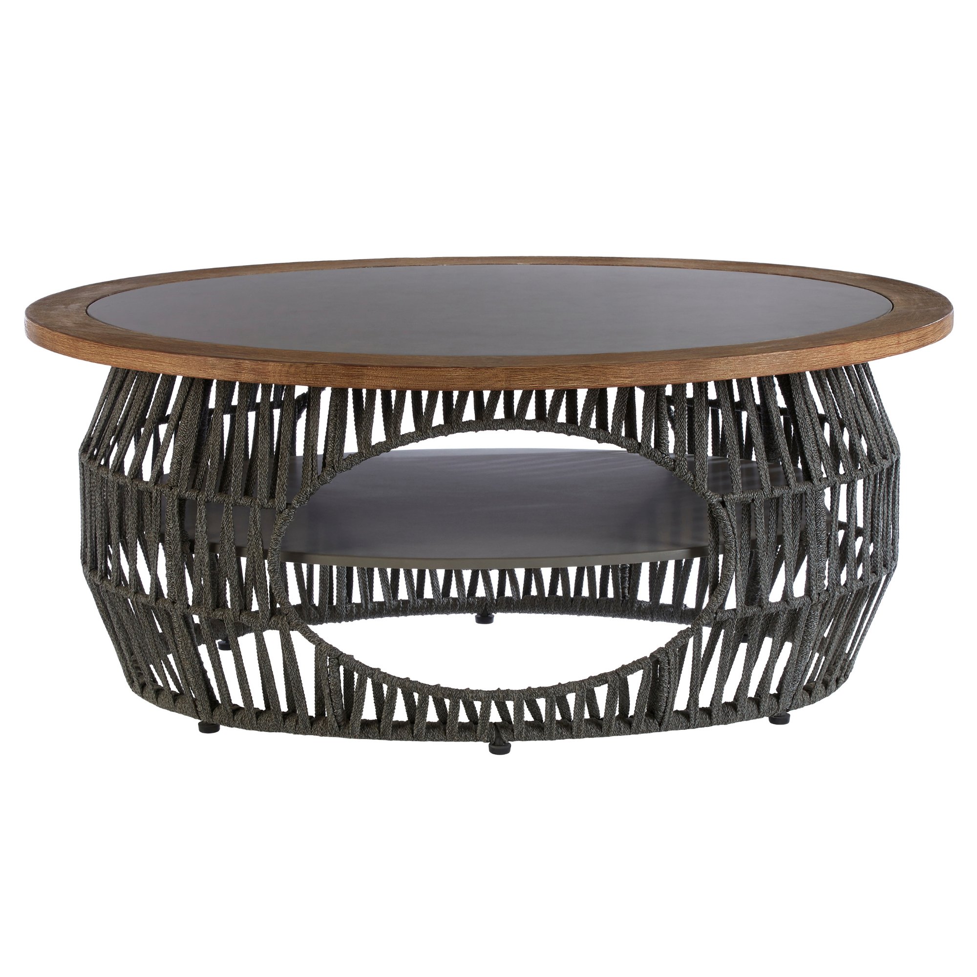 Orsina Marble Effect Round Coffee Table - Grey and Oak - Image 2