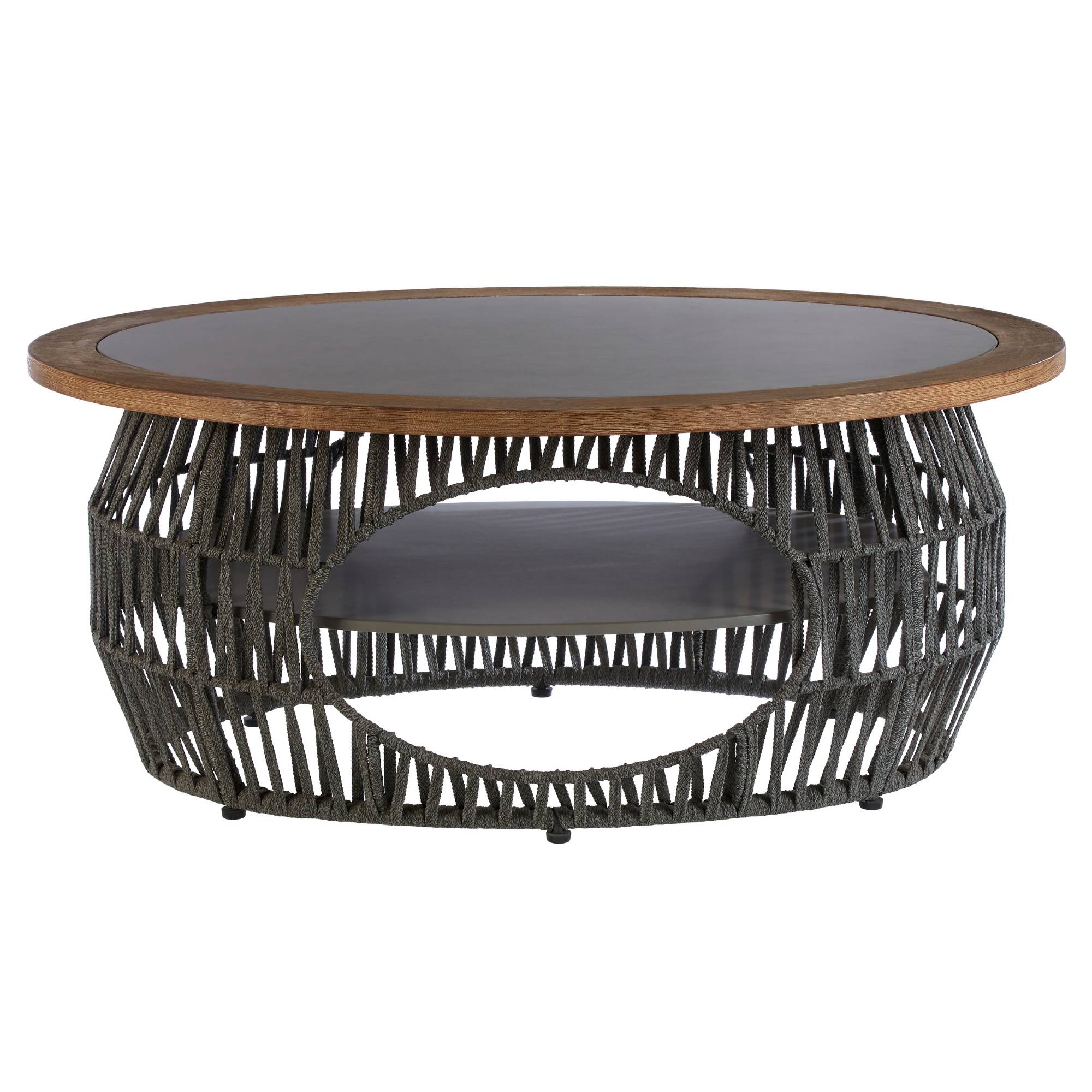Orsina Marble Effect Round Coffee Table - Grey and Oak - Image 2