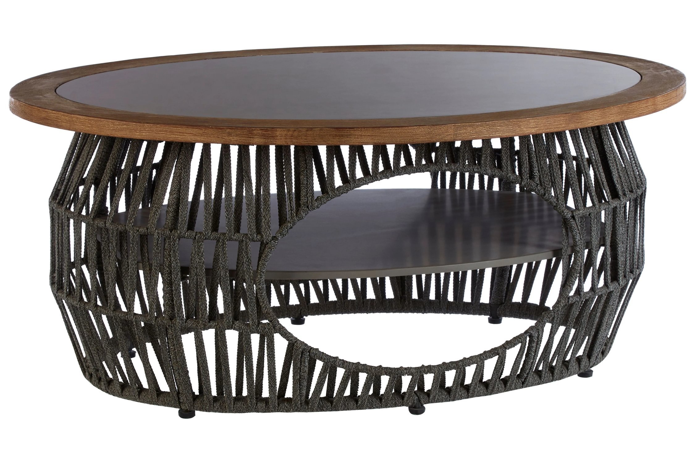 Orsina Marble Effect Round Coffee Table - Grey and Oak - Image 4
