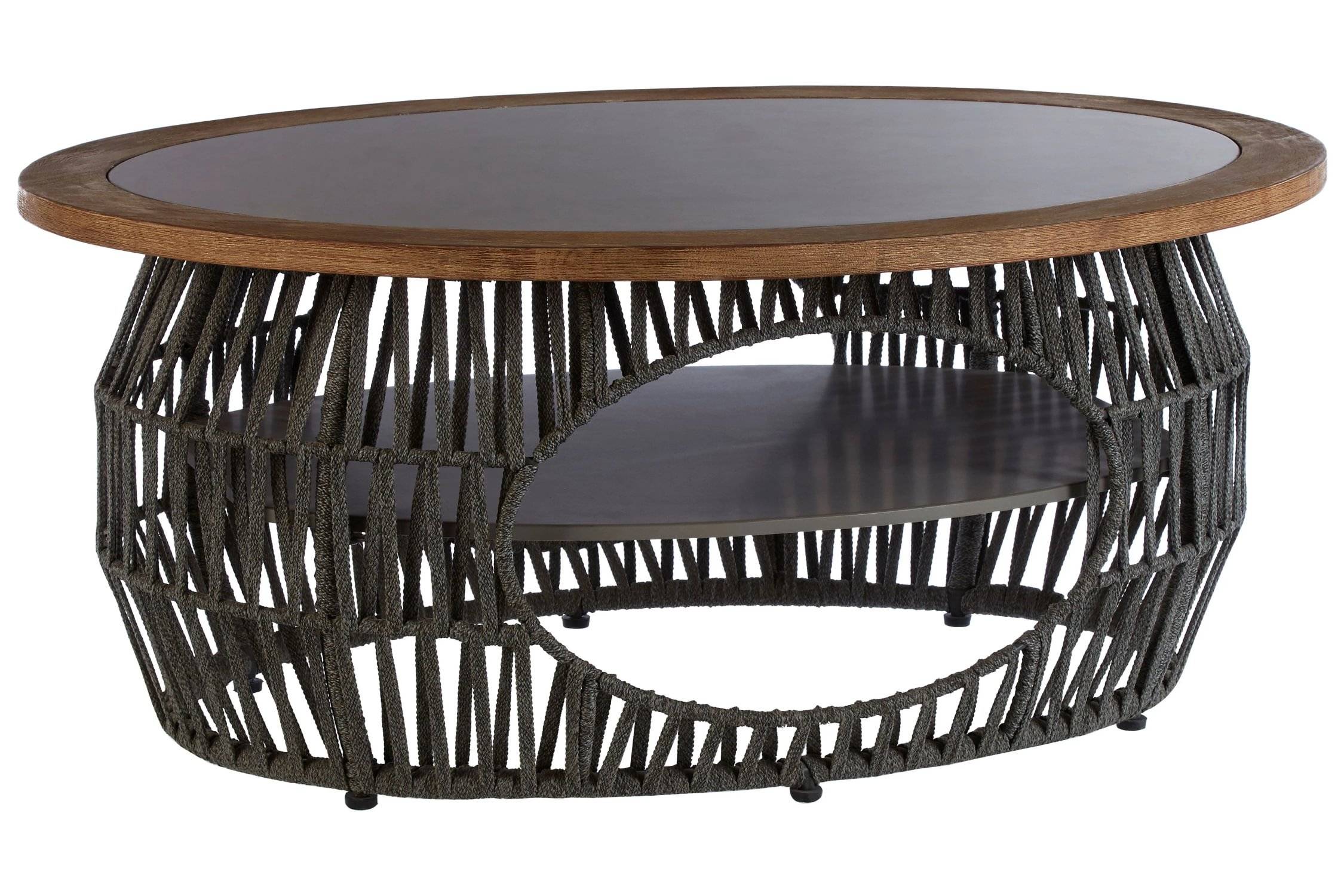 Orsina Marble Effect Round Coffee Table - Grey and Oak - Image 4