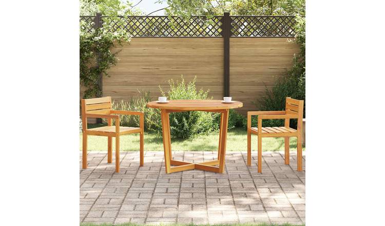 Walplus Solid Acacia Wood Garden Dining Table Round - Brown - 110 x 75 cm