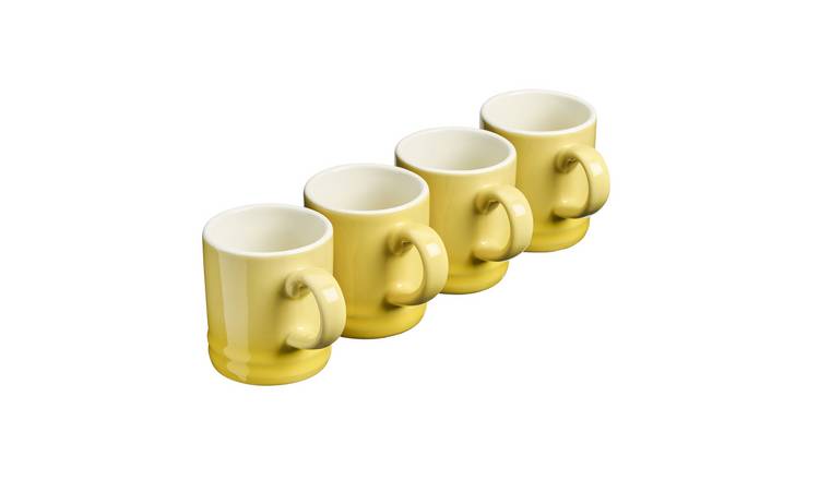 Cooks Professional Set of 4 Mini Stoneware Espresso Coffee Cups 100ml - Yellow