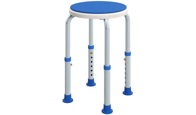 HOMCOM Aluminium Swivel Shower Stool with Adjustable Height - Blue