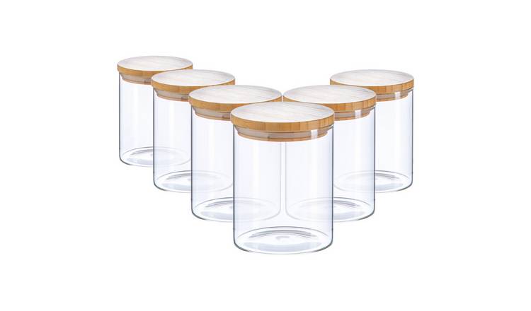 Argon Tableware Scandi Glass Storage Jars with Wooden Lids - Pack of 6
