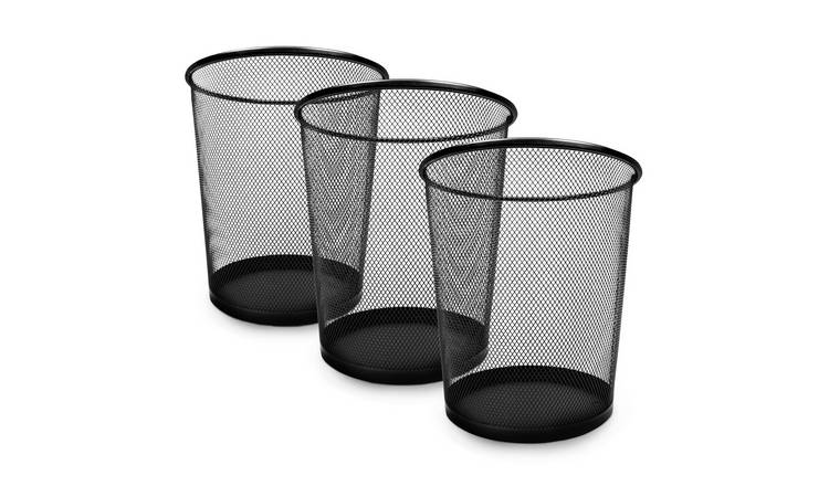 Keplin Pack of 3 Round Mesh Metal Waste Paper Bins - Black