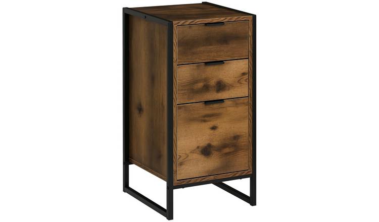 HOMCOM Metal Industrial 3 Drawer Chest - Rustic Brown