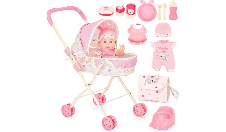 deAO Doll And Pram Playset - Pink