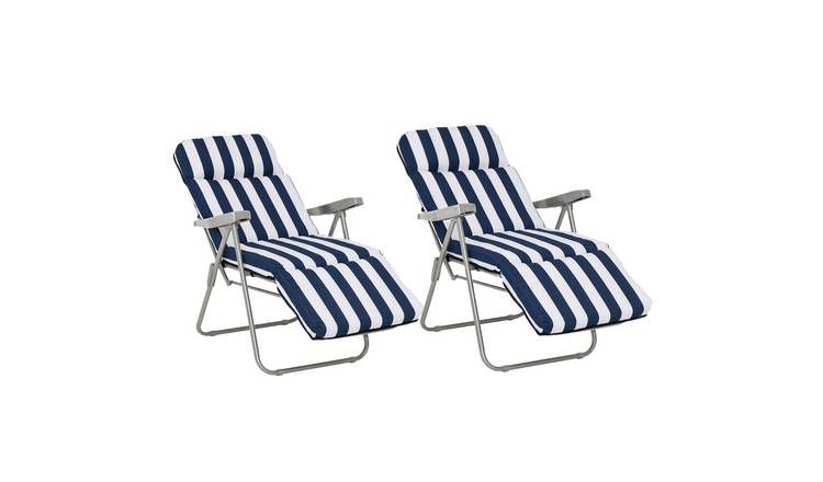 Outsunny Adjustable Reclining Garden Chairs – Blue Stripe