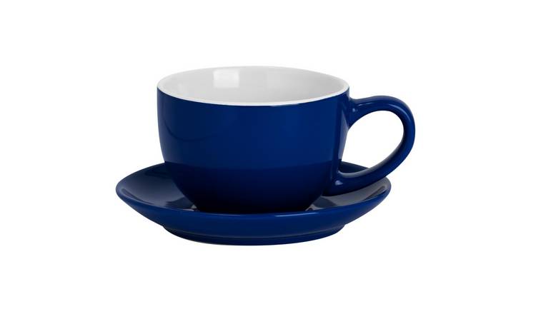 Argon Tableware Coloured Cappuccino Cup & Saucer Set - 250ml - Navy