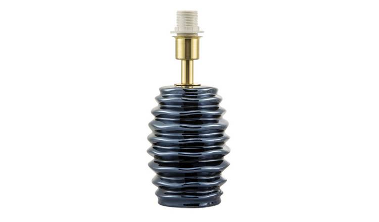 Happy Homewares Metallic Blue Gloss Ceramic Base with Ripple Table Lamp - 11cm