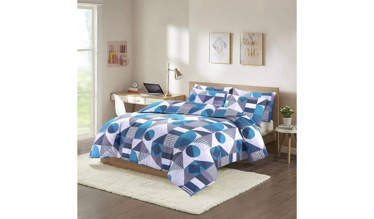 HomeSpace Direct Scott Blue Duvet Cover Set - Double
