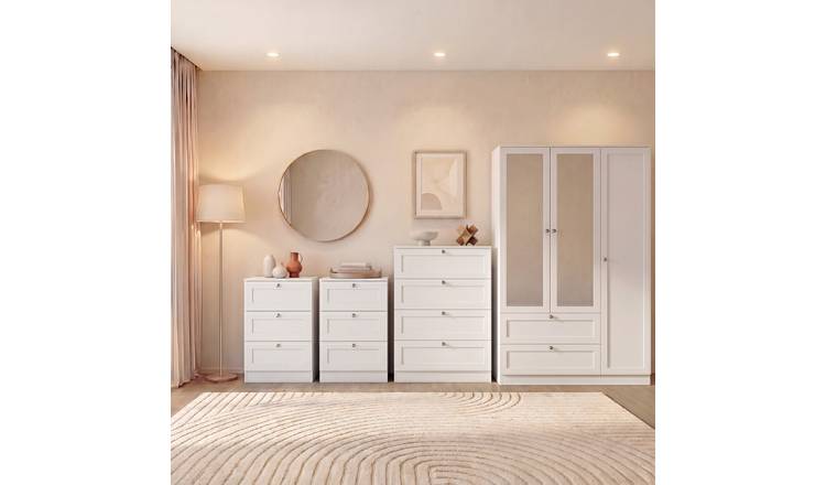 Vida Designs Altino Set (3x2 DRW Bedside - 4 DRW Chest - 3DR Wardrobe) - White