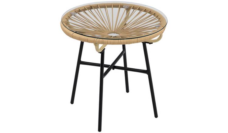 Outsunny PE Rattan Garden Side Table with Tempered Glass Tabletop - Beige