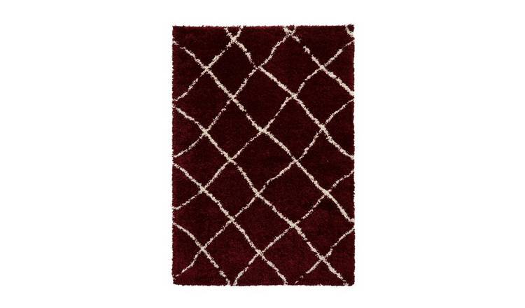 Mega Flooring Red Shaggy Geometric Rug - 80 x 150cm