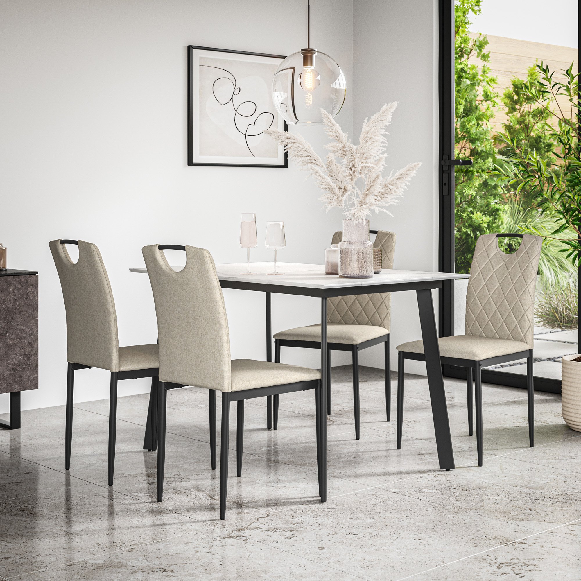 Furniture Online Haydon Monza Marble Effect Dining Table & 4 Beige Chairs - Image 1