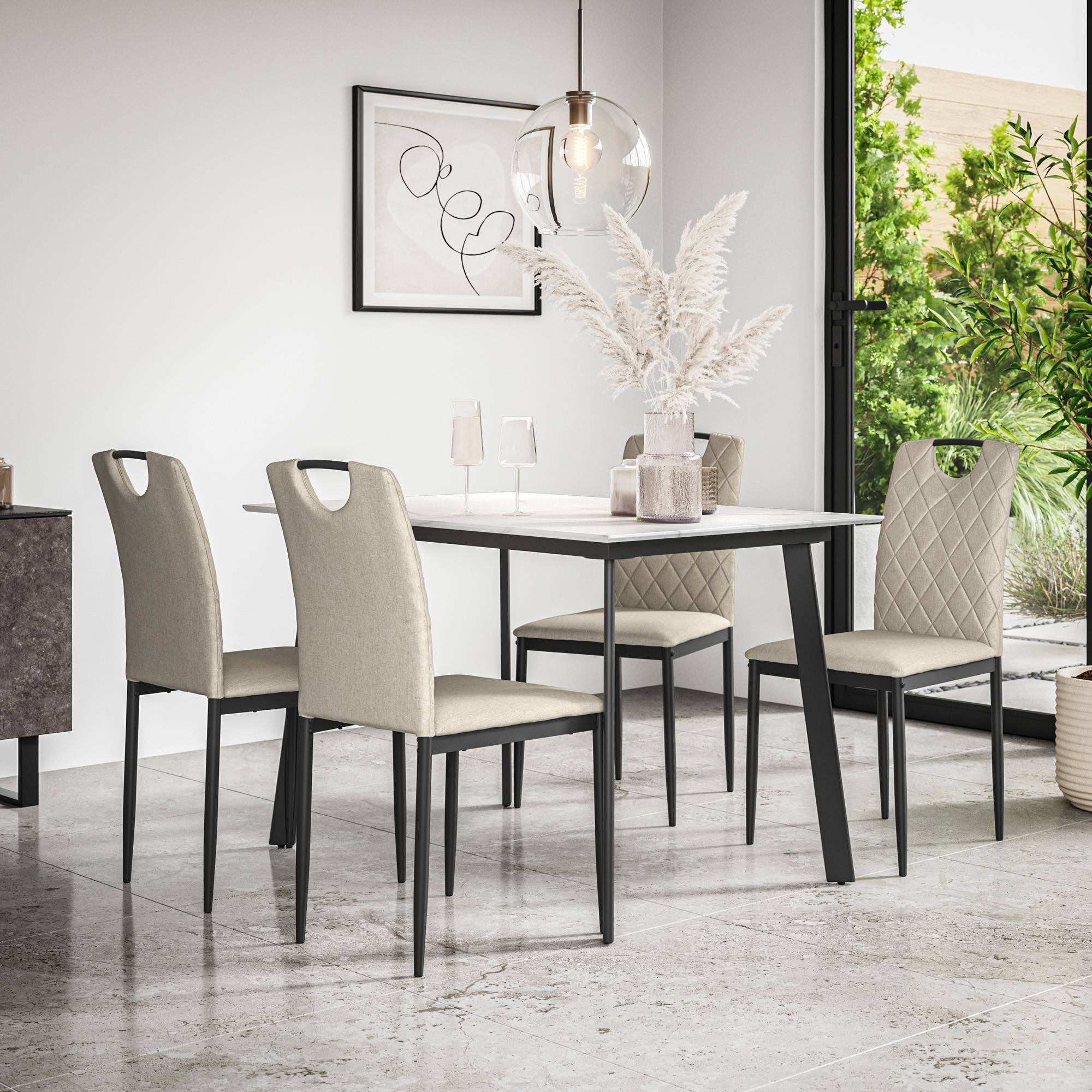 Furniture Online Haydon Monza Marble Effect Dining Table & 4 Beige Chairs - Image 1