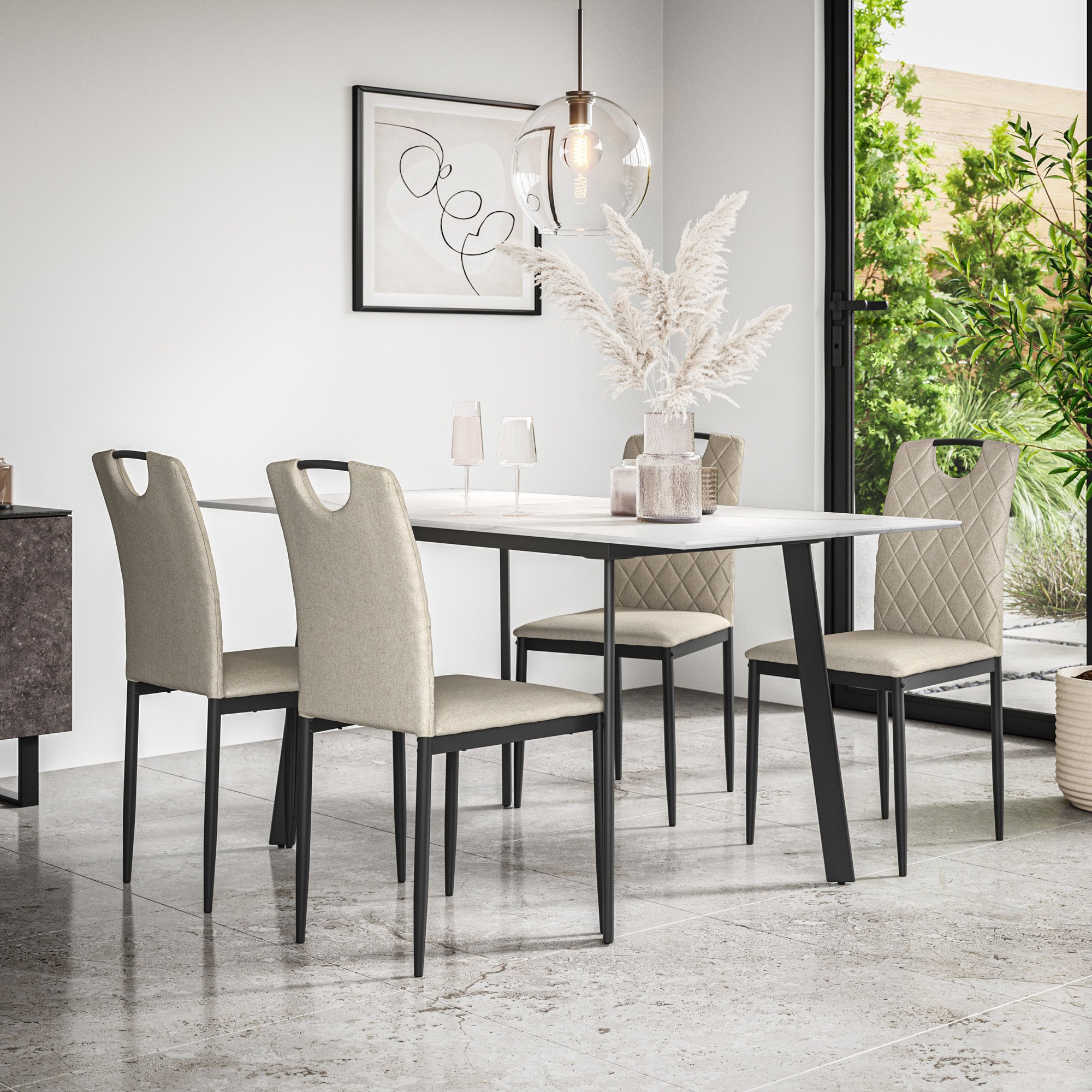 Furniture Online Haydon Monza Marble Effect Dining Table & 4 Beige Chairs - Image 2