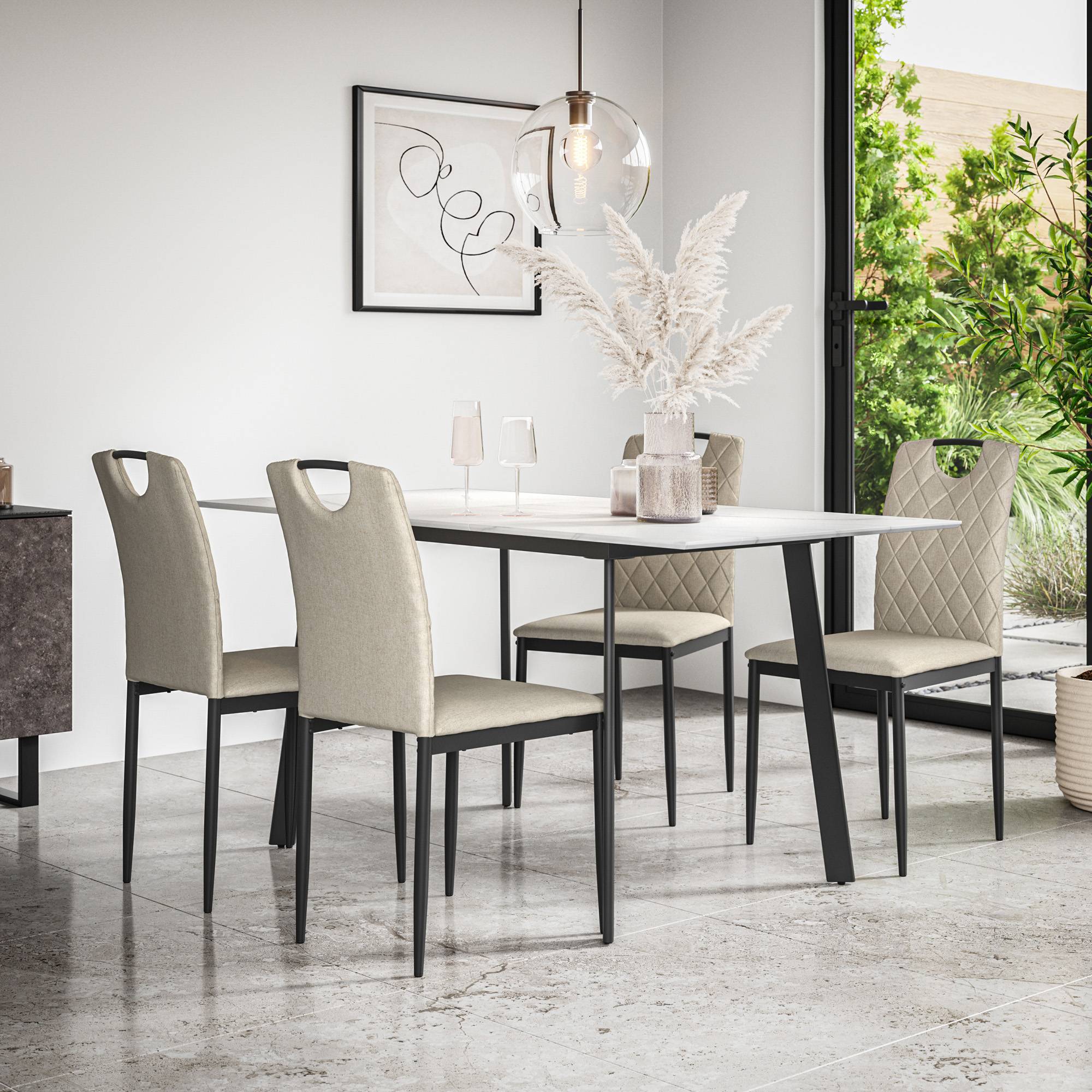 Furniture Online Haydon Monza Marble Effect Dining Table & 4 Beige Chairs - Image 2