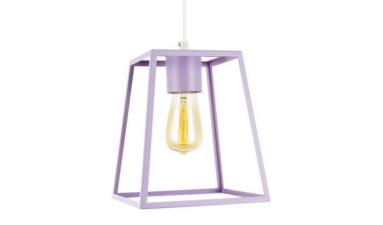 Happy Homewares Industrial in Soft Lilac with Square Top Pendant Shade - 21cm