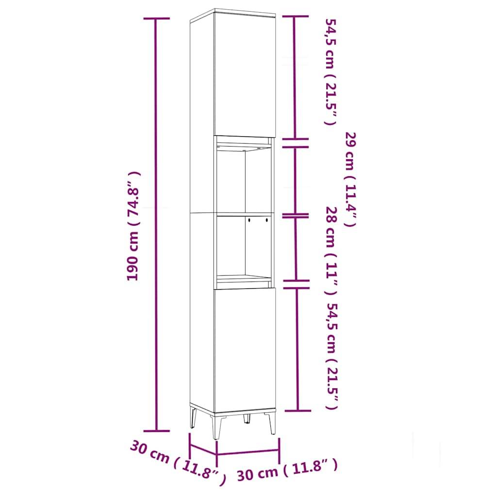 Walplus Engineered Wood Metal Bathroom Cabinet - Smoked Oak - 30 x 30 x 190 cm - Image 9